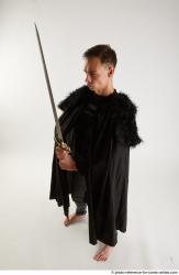 Man Adult Athletic White Fighting with sword Standing poses Coat